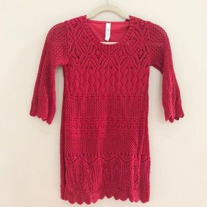 Girls red crochet knit dress. Size 7/8